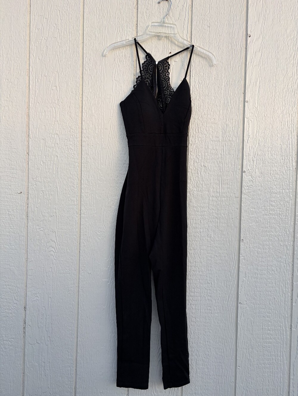 Cherry Mellow Lace-Trim Black Jumpsuit with Spaghetti Straps Women's Size L - Picture 2 of 14